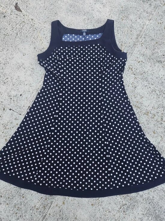 Chaps Dresses & Skirts - Chaps Women Dress Sleeve Less Polka Dot Navy Blue Fit and Flare Dress Size L/G